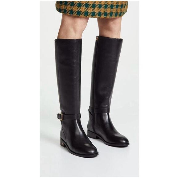 Tory Burch Women’s Black Leather 25mm Knee High Riding Boot - Picture 1 of 15